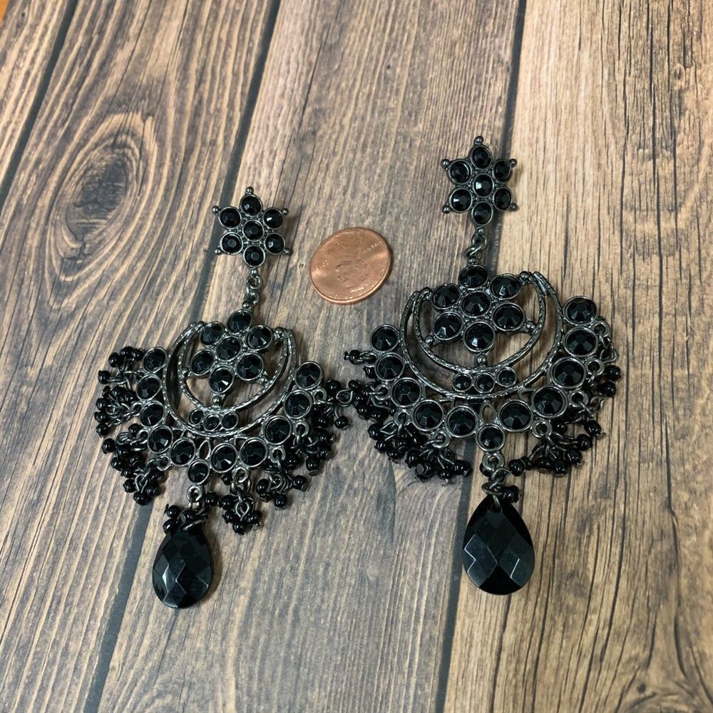 Black Beaded Chandelier Earrings